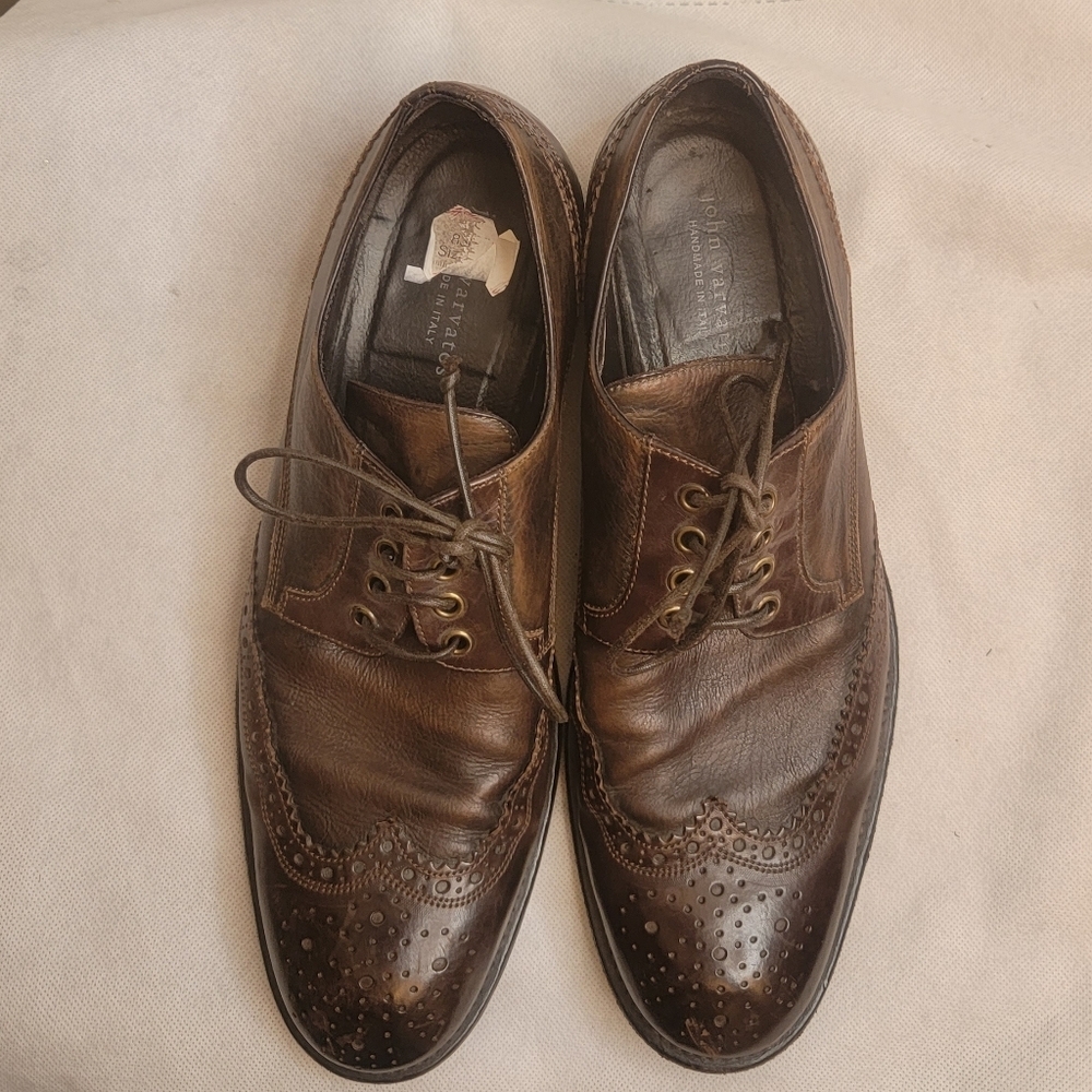 John Varvatos Luxe Leather Wingtip Oxford Shoes Mens 10M Dark Brown Casual Dress